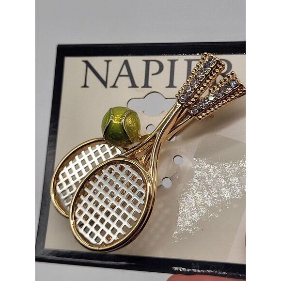 Napier Gold Tone Tennis Racket Pin - Picture 2 of 4